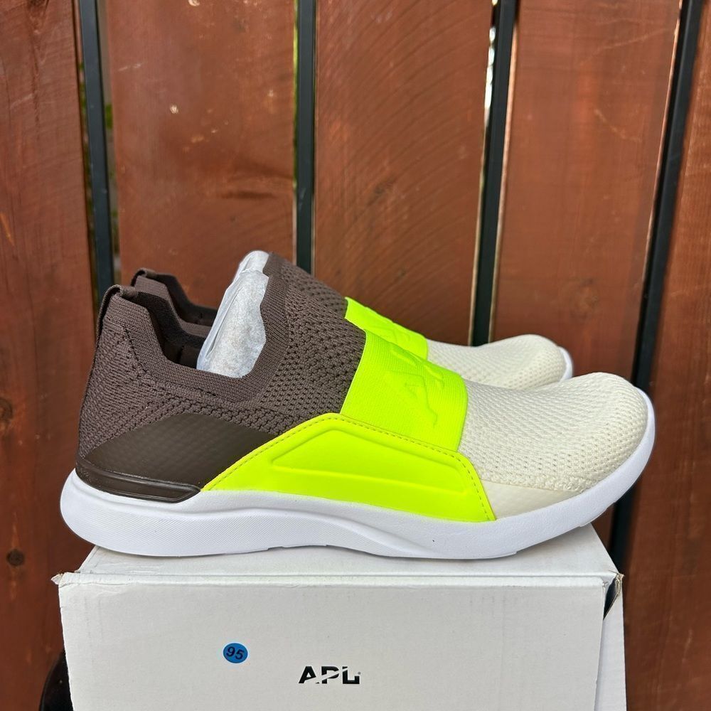 APL Women's Slip-On Sneakers in Neon Yellow, Brown & Cream